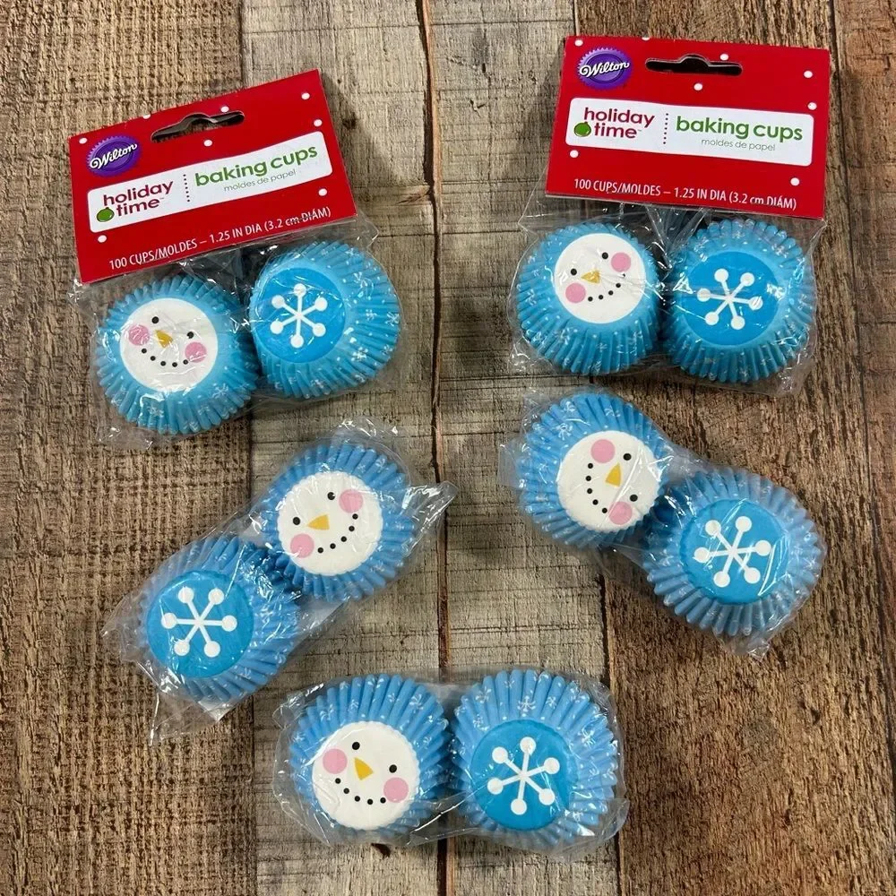 500ct Blue Snowman Winter Christmas Mini Cupcake Paper Liner‎ Baking Cups Wilton